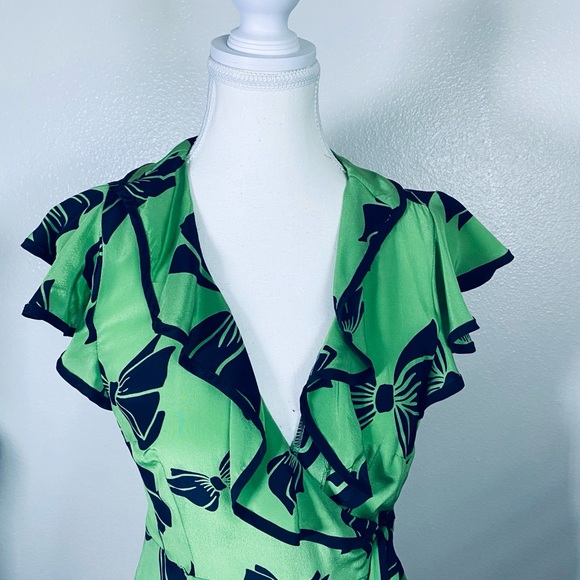 Nanette Lepore Lime and Navy Floral Midi Dress 100%Silk - Picture 8 of 16